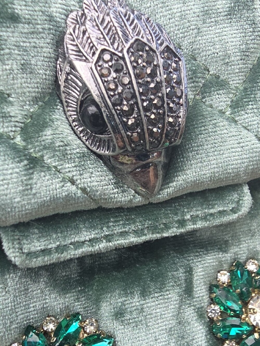 Kurt Geiger Embellished Quilted Green Velvet Shoulder Bag - Picture 15 of 16